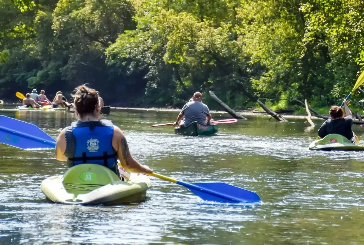 Single kayak rental paddler on the Hocking River in Hocking Hills Ohio